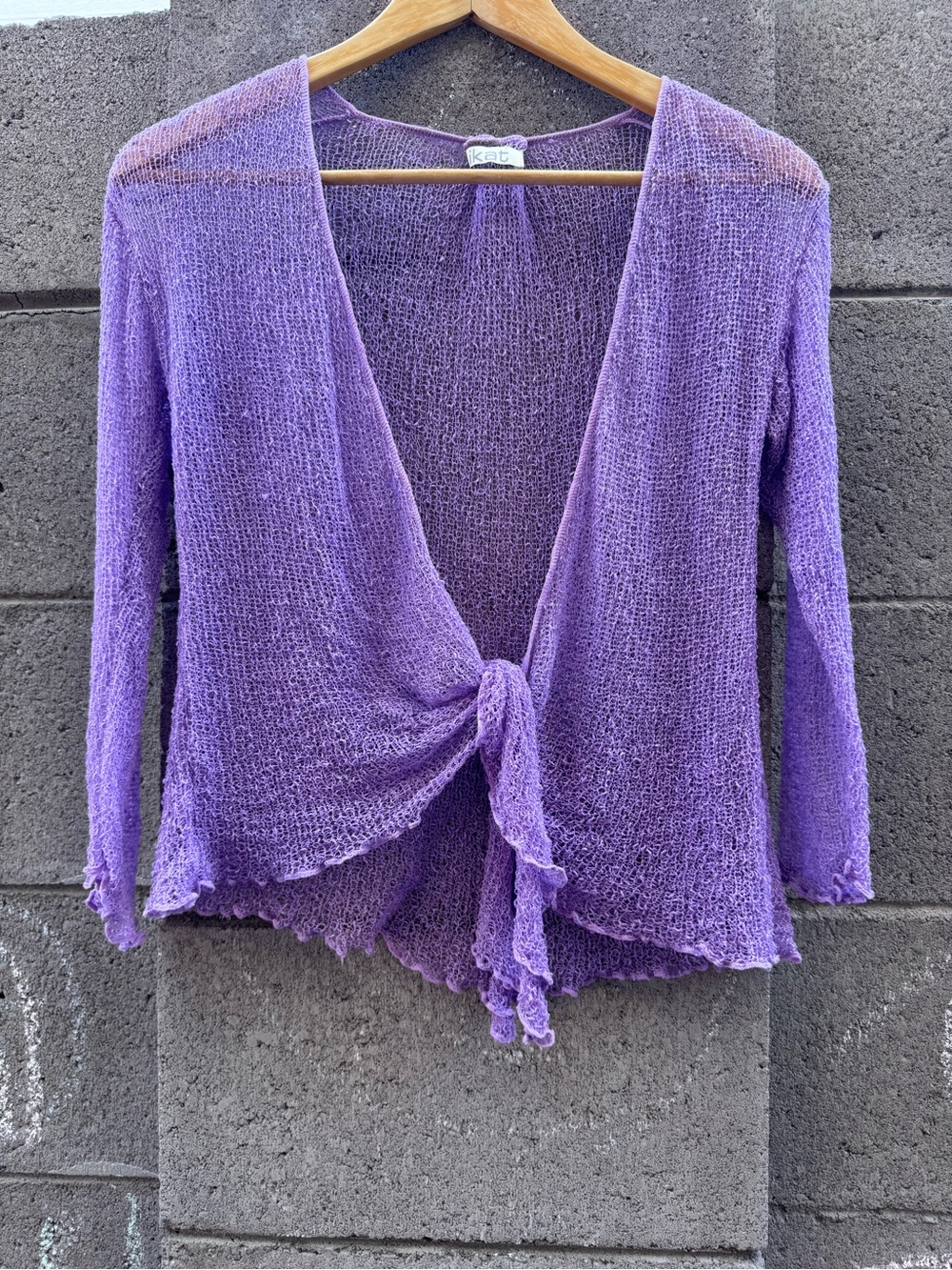 Vintage Y2K ikat Open-Knit Purple Women's Cardigan waterfall tie front no size